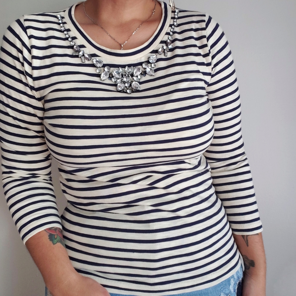 J.Crew factory 3/4 sleeve jeweled neck blouse S